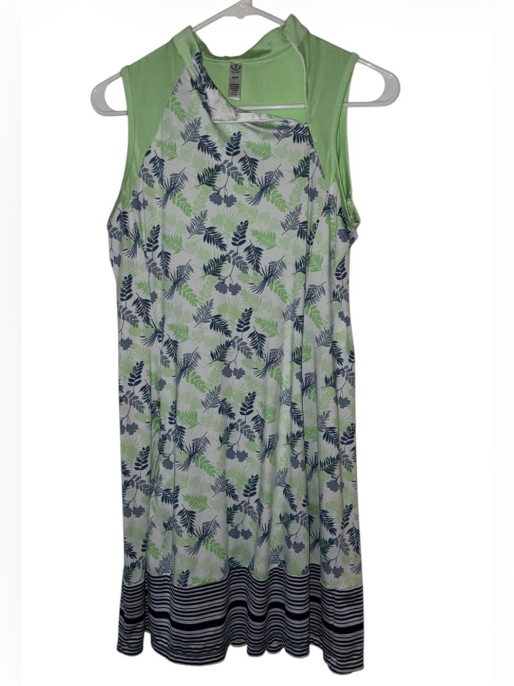 Tee Time dress Green and White Leaf Print Sleeveless Dress‎ Sz M